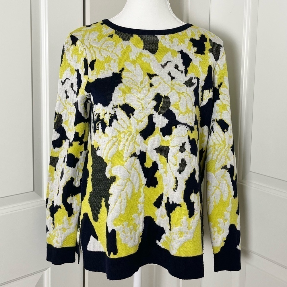 Cupio Floral Colorblock Pullover Sweater – Black/Navy/Yellow, Feminine Boho S/M